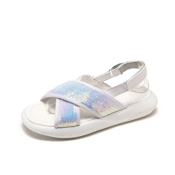 Sandale damă sport-casual cu bretele încrucișate cu paiete