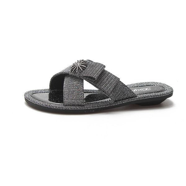 Papuci de dama stralucitori cu bretele incrucisate cu decor