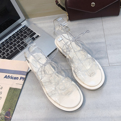 Ελαφριά γυναικεία σανδάλια με διαφανή λουριά και κορδόνια σε δύο χρώματα