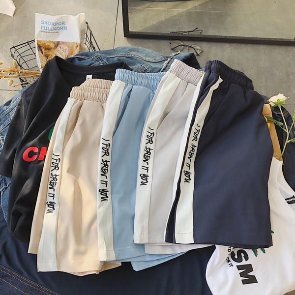 Pantaloni scurți sport casual pentru bărbați, cu margini și inscripție în patru culori