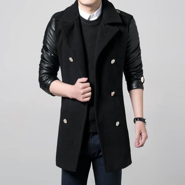 Sport - geaca casual cu nasturi decorativi si maneci din piele