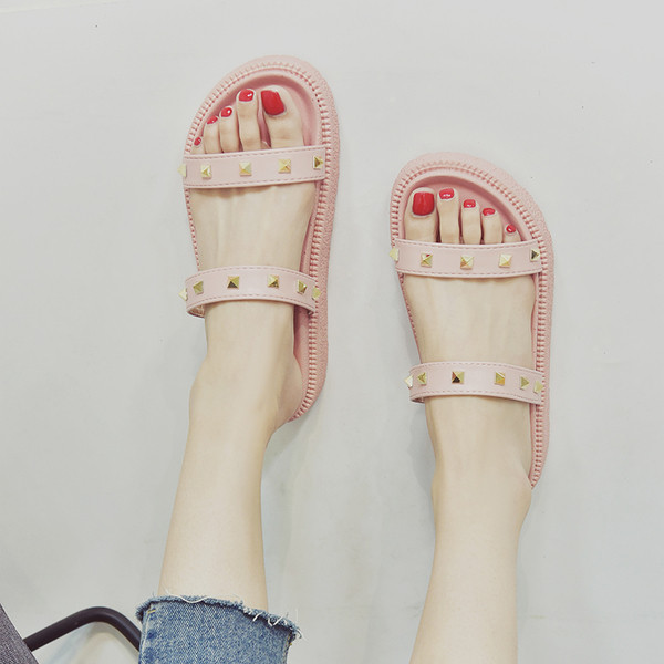 Papuci casual de dama in butoi roz si negru cu decor cu nituri