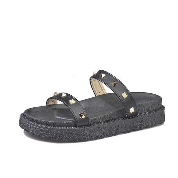 Papuci casual de dama in butoi roz si negru cu decor cu nituri