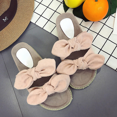 Γυναικείες παντόφλες με επίπεδη σόλα και κορδέλες σε διάφορα χρώματα