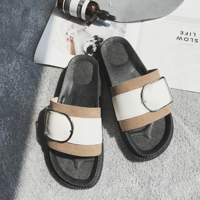 Papuci de dama potriviti pentru utilizarea de zi cu zi in doua culori si talpa plata