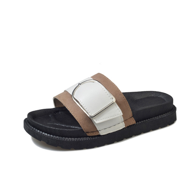 Papuci de dama potriviti pentru utilizarea de zi cu zi in doua culori si talpa plata