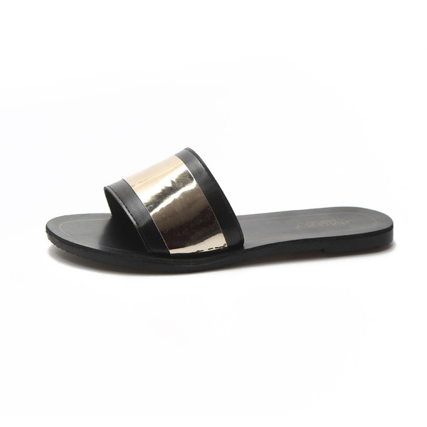 Papuci dama cu talpa plata si curea metalica