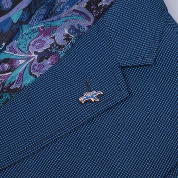 Мъжко стилно сако в син цвят с цветна подплата