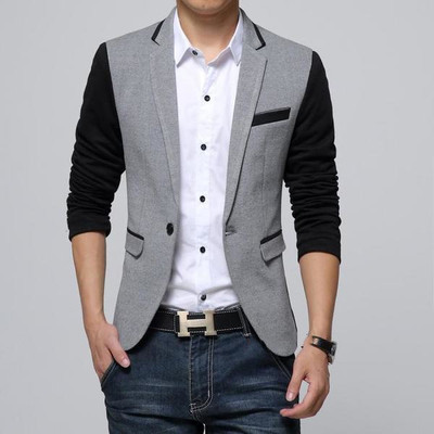 Мъжко спортно-елегантно сако в светло сив и тъмно сив цвят
