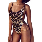 Costum de baie dama cu imprimeu si lanturi metalice