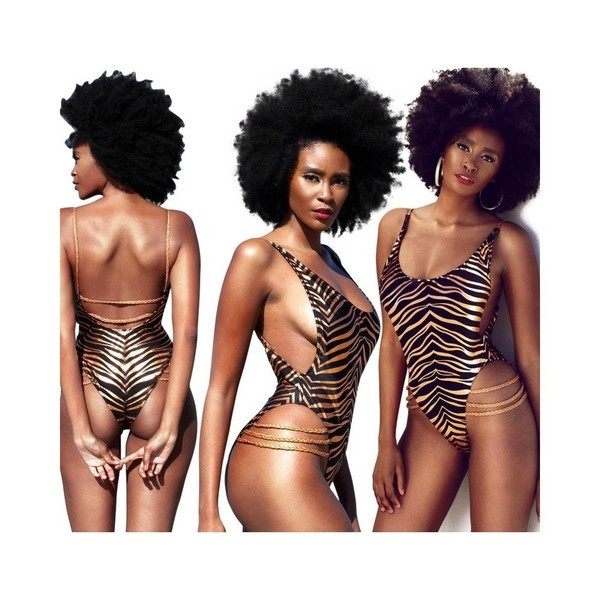 Costum de baie dama cu imprimeu si lanturi metalice