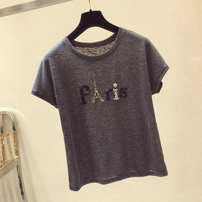 Γυναικείο καλοκαιρινό μπλουζάκι σε τρία χρώματα με διακοσμητικές πέτρες και πούλιες