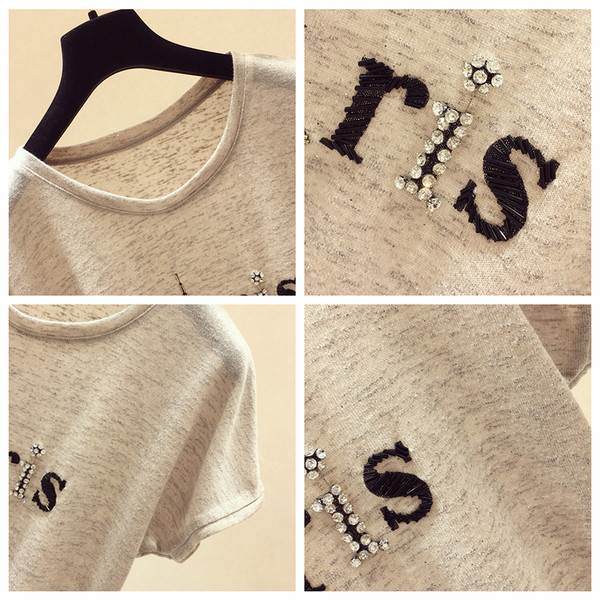 Γυναικείο καλοκαιρινό μπλουζάκι σε τρία χρώματα με διακοσμητικές πέτρες και πούλιες