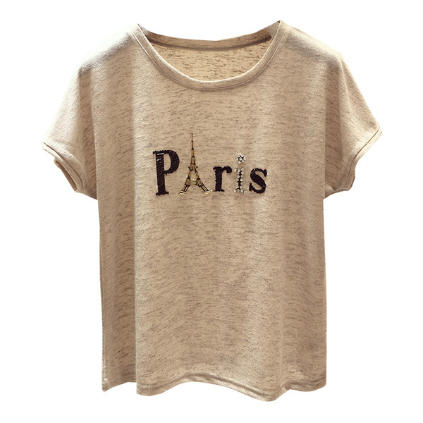 Γυναικείο καλοκαιρινό μπλουζάκι σε τρία χρώματα με διακοσμητικές πέτρες και πούλιες