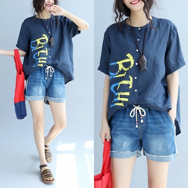 Cămașă casual de damă model larg în două culori cu inscripție color