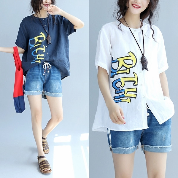 Cămașă casual de damă model larg în două culori cu inscripție color