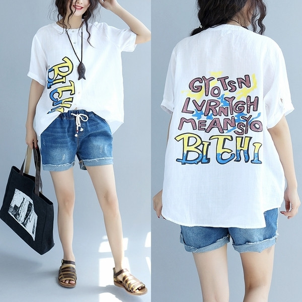 Cămașă casual de damă model larg în două culori cu inscripție color