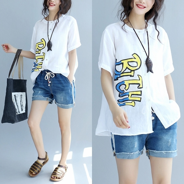 Cămașă casual de damă model larg în două culori cu inscripție color