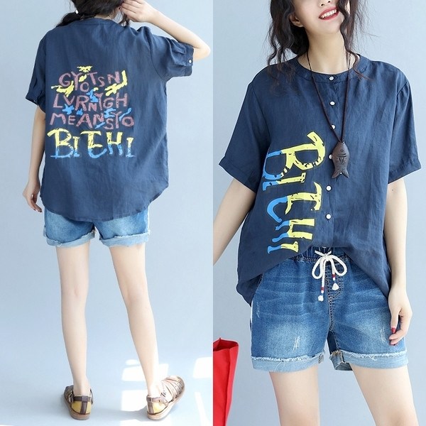 Cămașă casual de damă model larg în două culori cu inscripție color