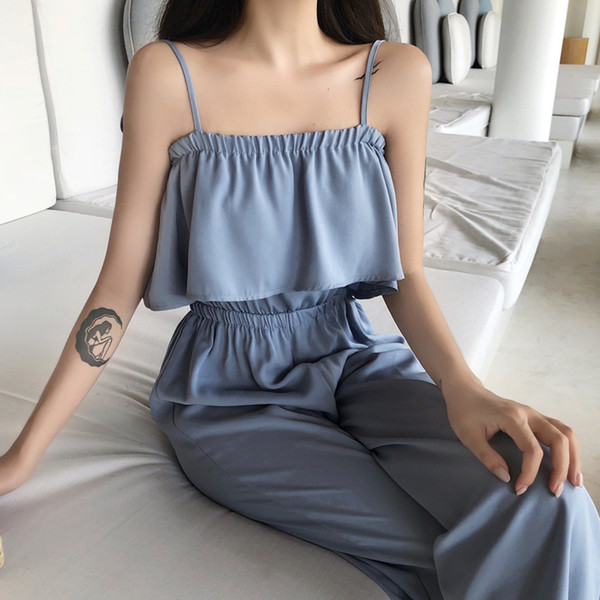 Salopetă elegantă pentru femei 7/8, cu talie elastică înaltă și bretele subțiri