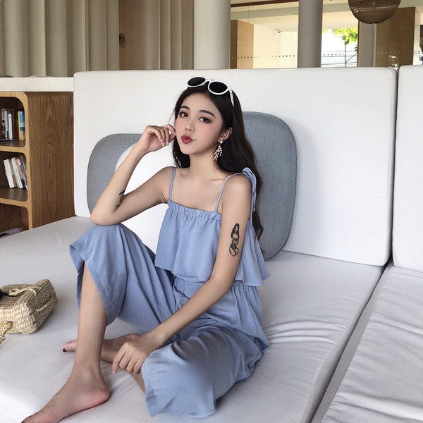 Salopetă elegantă pentru femei 7/8, cu talie elastică înaltă și bretele subțiri