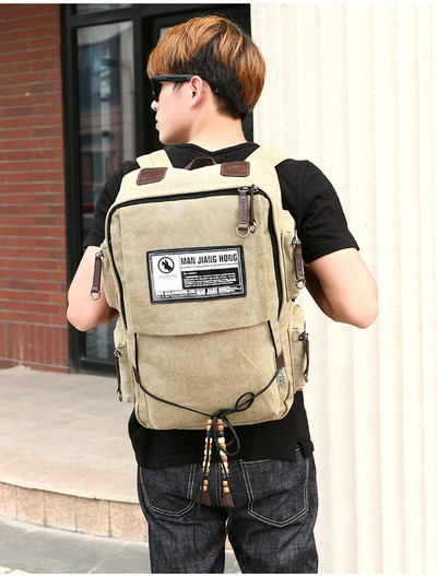 Ανδρικό καθημερινό σακίδιο με στοιχεία από οικολογικό δέρμα, επιγραφή και ζώνη με χάντρα