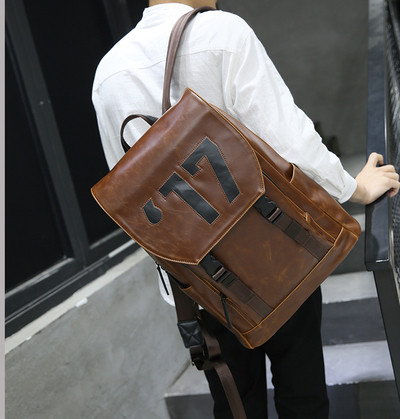 Férfi öko bőr hátizsák dupla pánttal és mintával