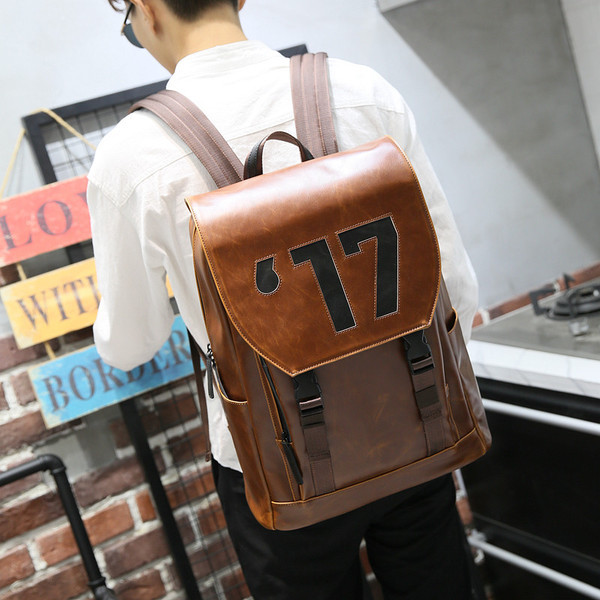 Férfi öko bőr hátizsák dupla pánttal és mintával