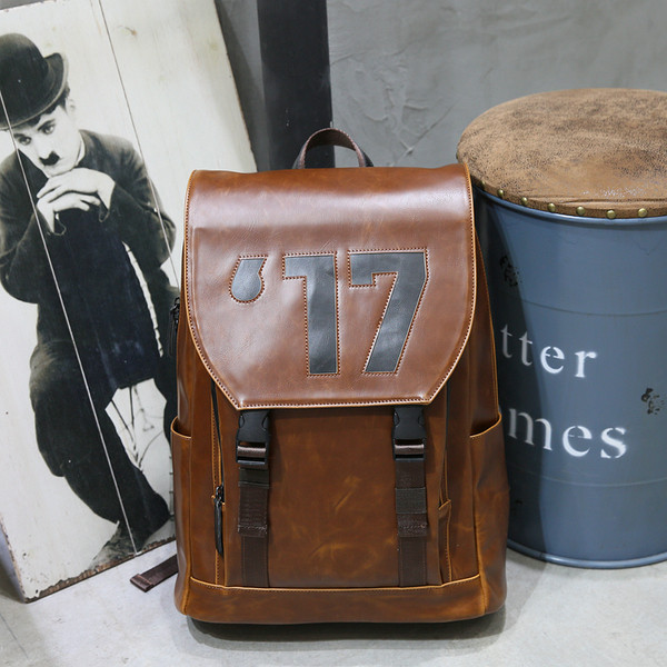 Férfi öko bőr hátizsák dupla pánttal és mintával