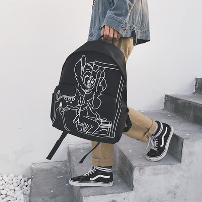 Rucsac zilnic pentru bărbați de culoare neagră cu imprimeu