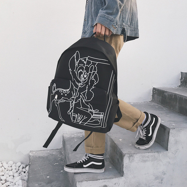 Rucsac zilnic pentru bărbați de culoare neagră cu imprimeu