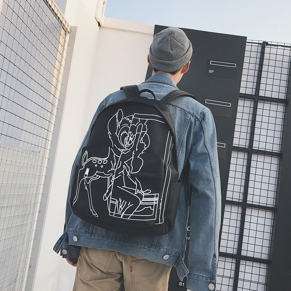 Rucsac zilnic pentru bărbați de culoare neagră cu imprimeu