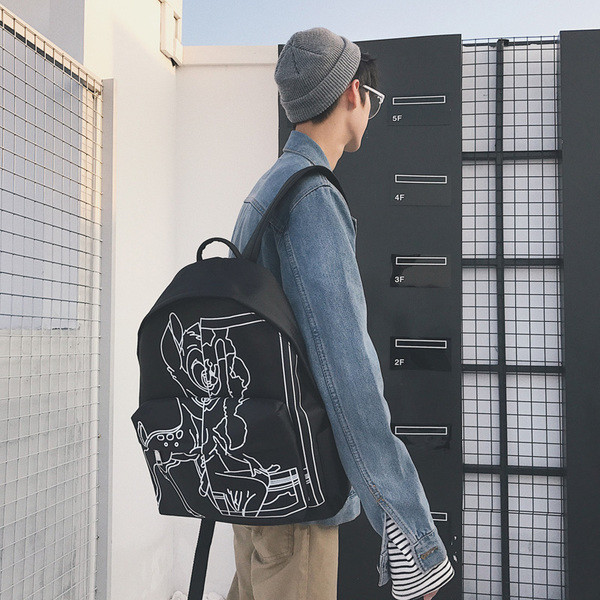 Rucsac zilnic pentru bărbați de culoare neagră cu imprimeu