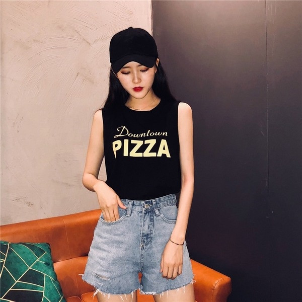 Maieu de damă cu bretele largi în două culori cu inscripție