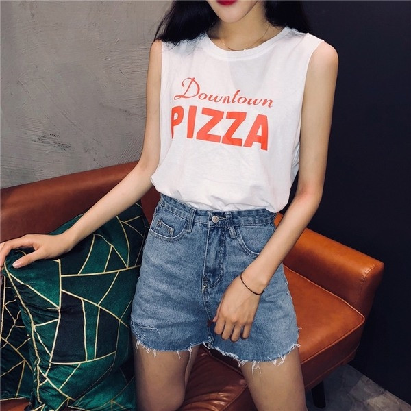 Maieu de damă cu bretele largi în două culori cu inscripție