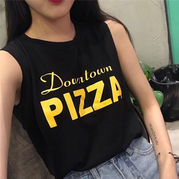 Maieu de damă cu bretele largi în două culori cu inscripție