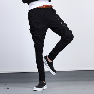 Men`s sports and casual pants in black with decoration buttons