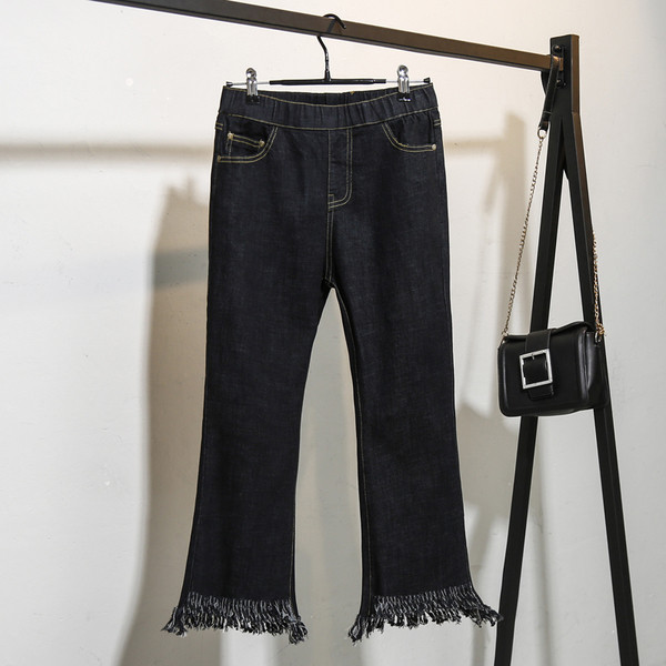 Blugi de dama moderni marimea MAXI cu talie elastica in model decupat