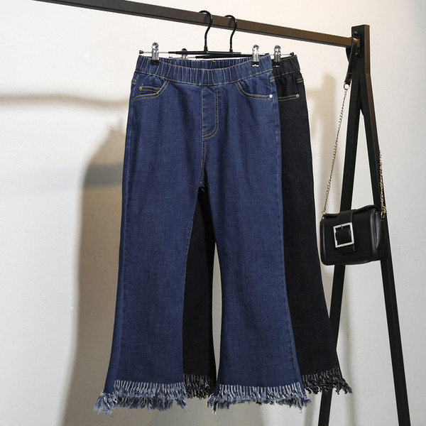 Blugi de dama moderni marimea MAXI cu talie elastica in model decupat