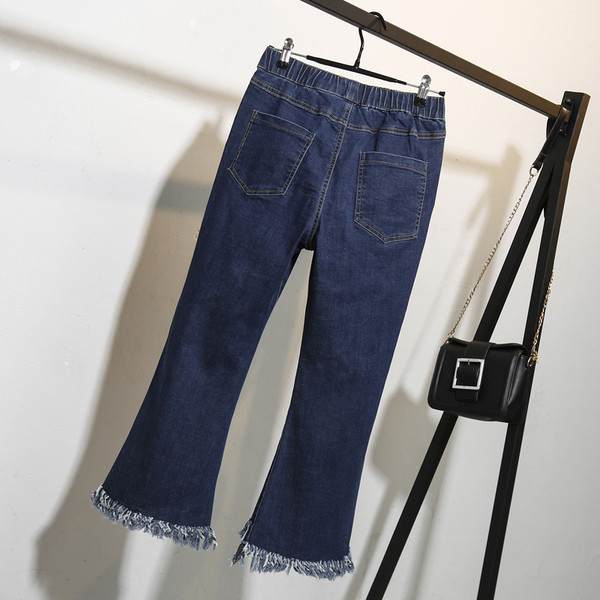 Blugi de dama moderni marimea MAXI cu talie elastica in model decupat