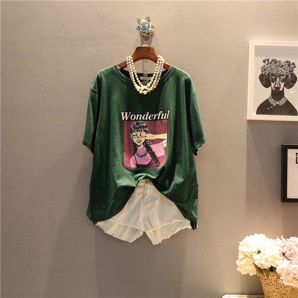 Tricou de dama modern marimea MAXI din trei piese cu aplicatie