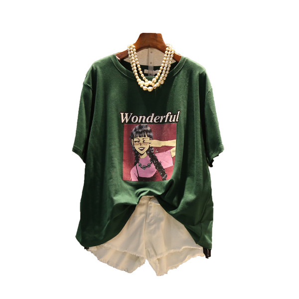 Tricou de dama modern marimea MAXI din trei piese cu aplicatie