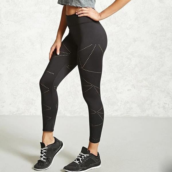 Γυναικείο σπορ-καθημερινό κολάν  σε μαύρο χρώμα με γεωμετρικά σχήματα