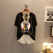 Γυναικεία T-shirt μεγέθους MAXI με εφαρμογή σε λευκό και μαύρο χρώμα - ευρύ μοτίβο