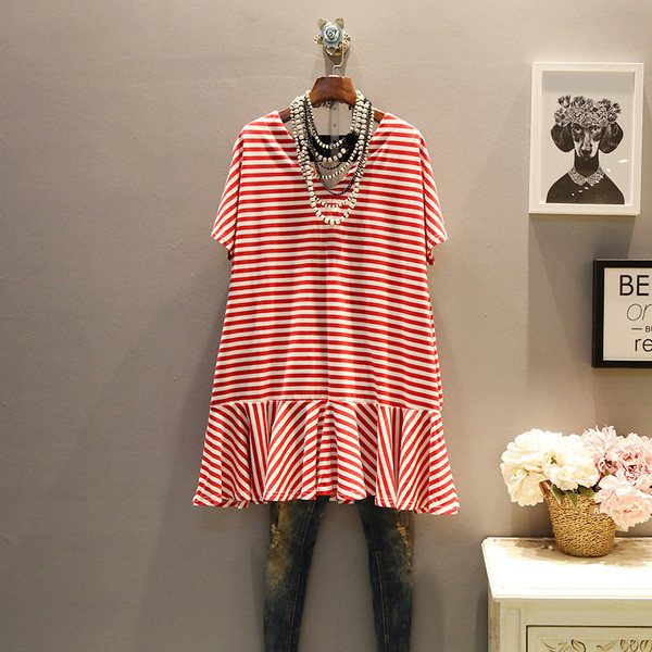 Tunica dama MAXI in dungi marimea modelului decupat - trei culori