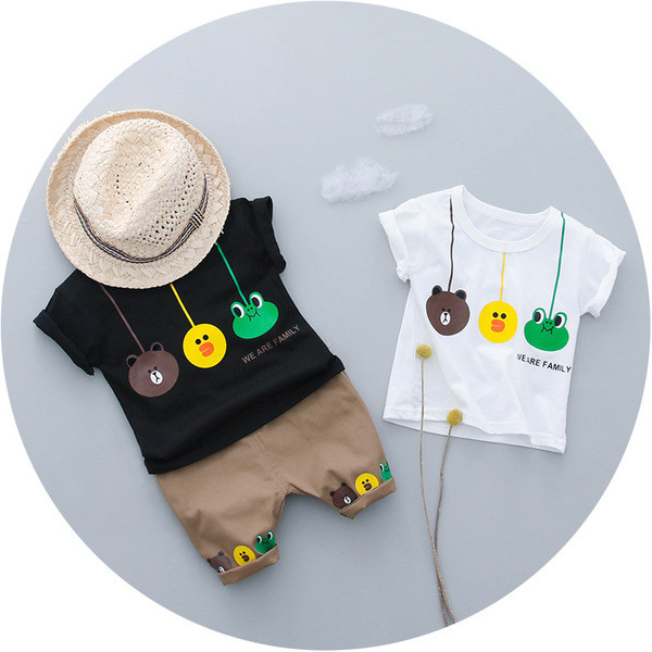 Καλοκαιρινό βρεφικό σετ 2 τεμαχίων - μπλούζα με  κοντό μανίκι και σορτς σε δύο χρώματα