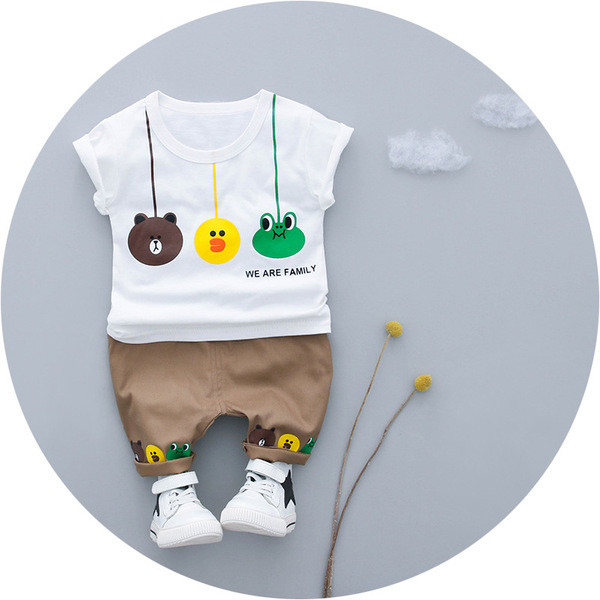 Καλοκαιρινό βρεφικό σετ 2 τεμαχίων - μπλούζα με  κοντό μανίκι και σορτς σε δύο χρώματα