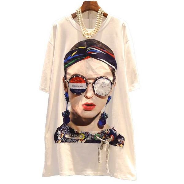 Tunica larga de dama marimea MAXI cu imprimeu, in alb si negru