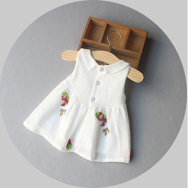 Rochie albă pentru bebeluș cu aplicație cizme de Crăciun