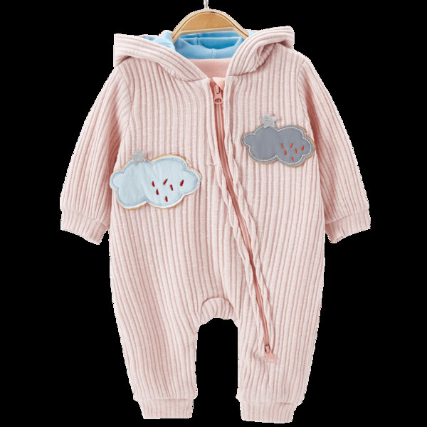 Βρεφική σαλοπέτα  με φερμουάρ και κουκούλα σε ροζ και μπλε χρώμα